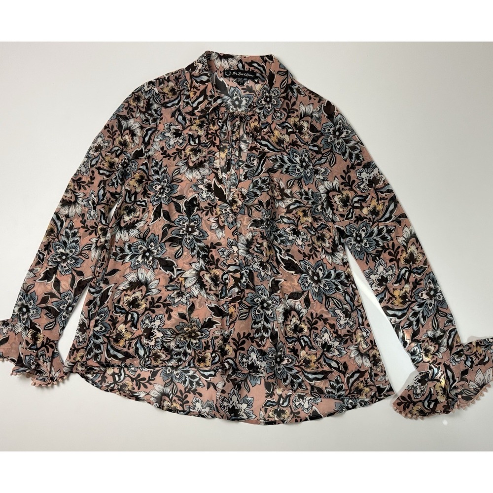 For Love & Lemons Top Womens Size S Pink Floral Bell Sleeve Button Up Blouse